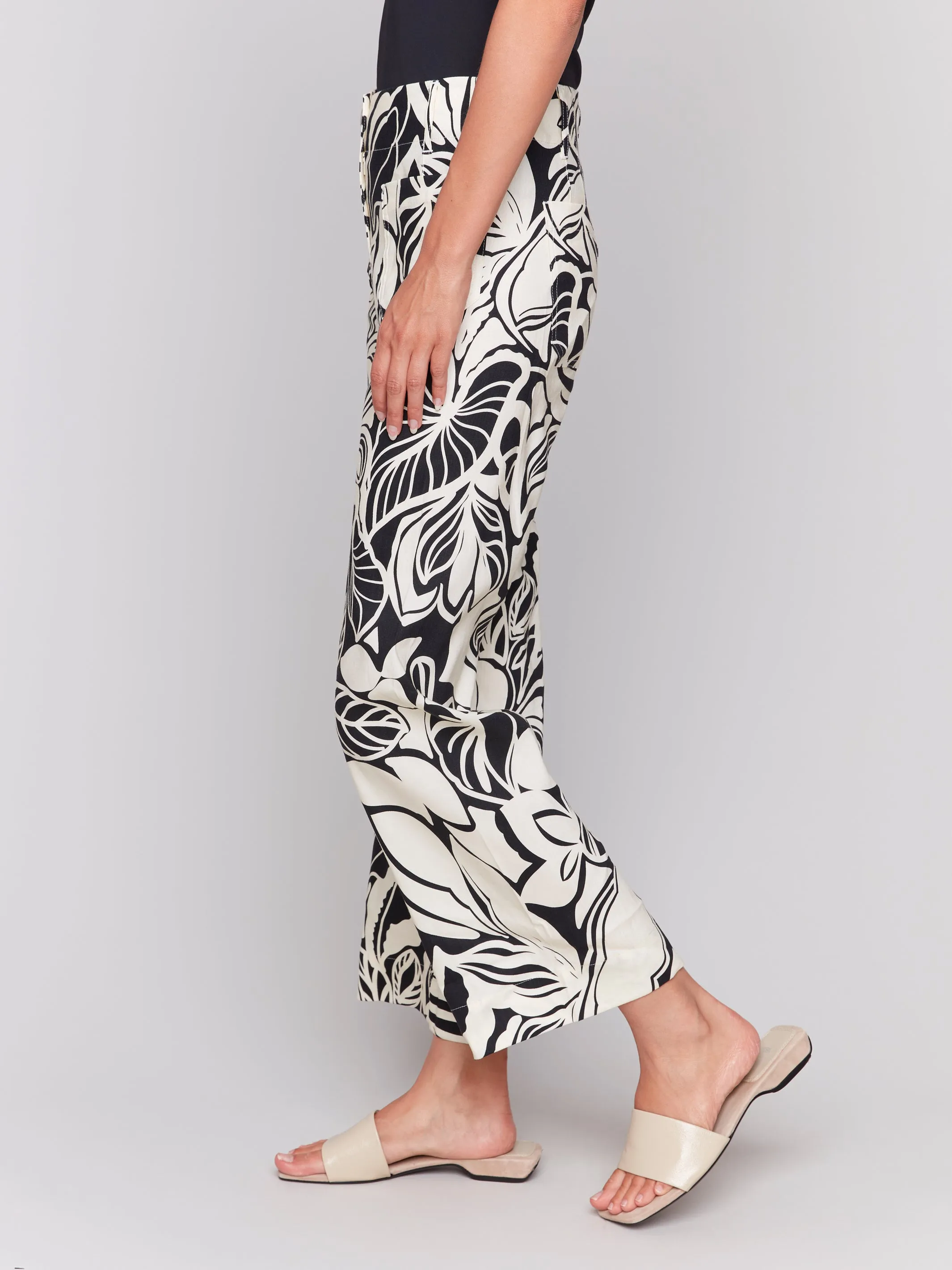 Printed Cropped Linen Blend Pants