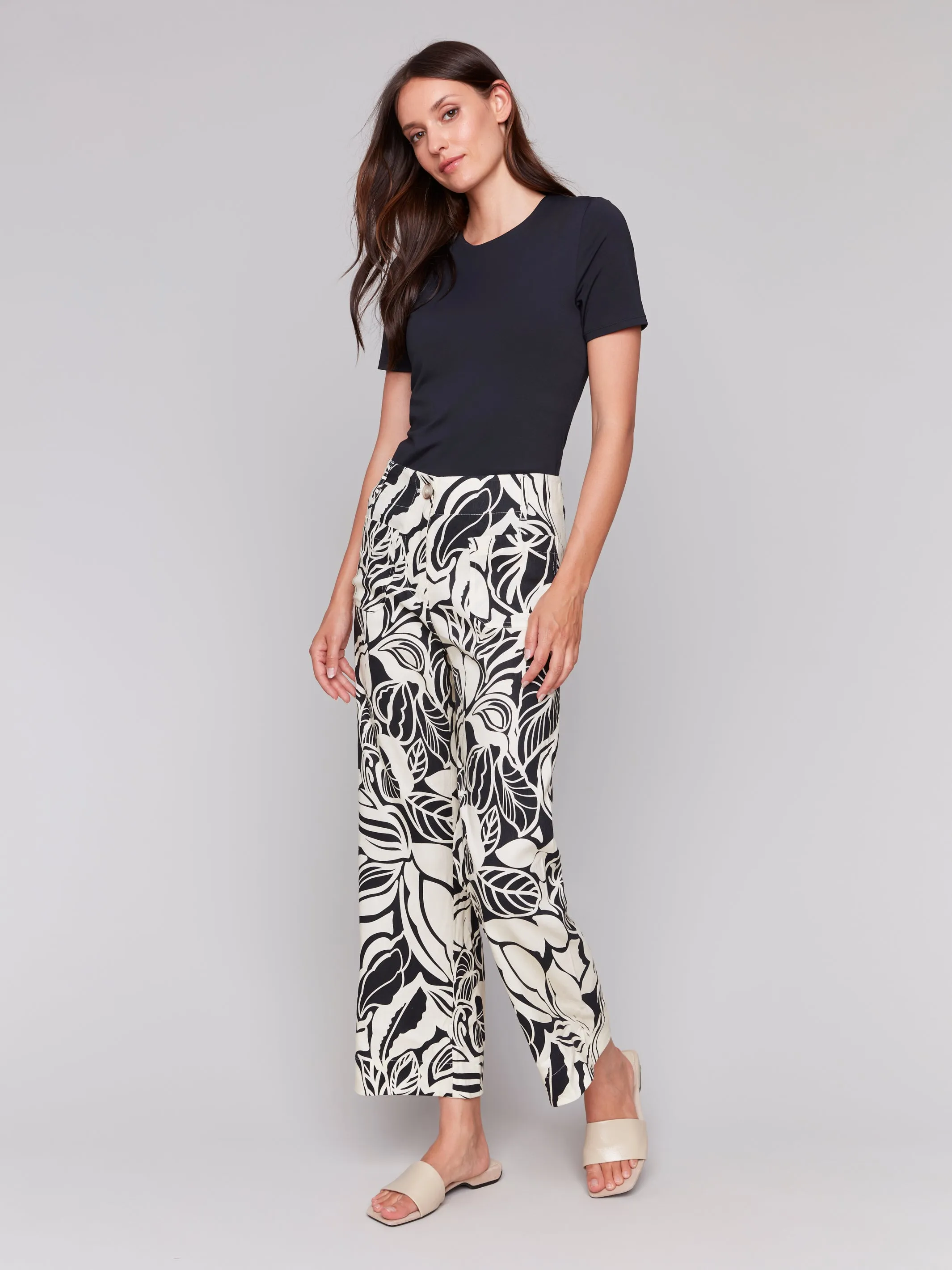 Printed Cropped Linen Blend Pants