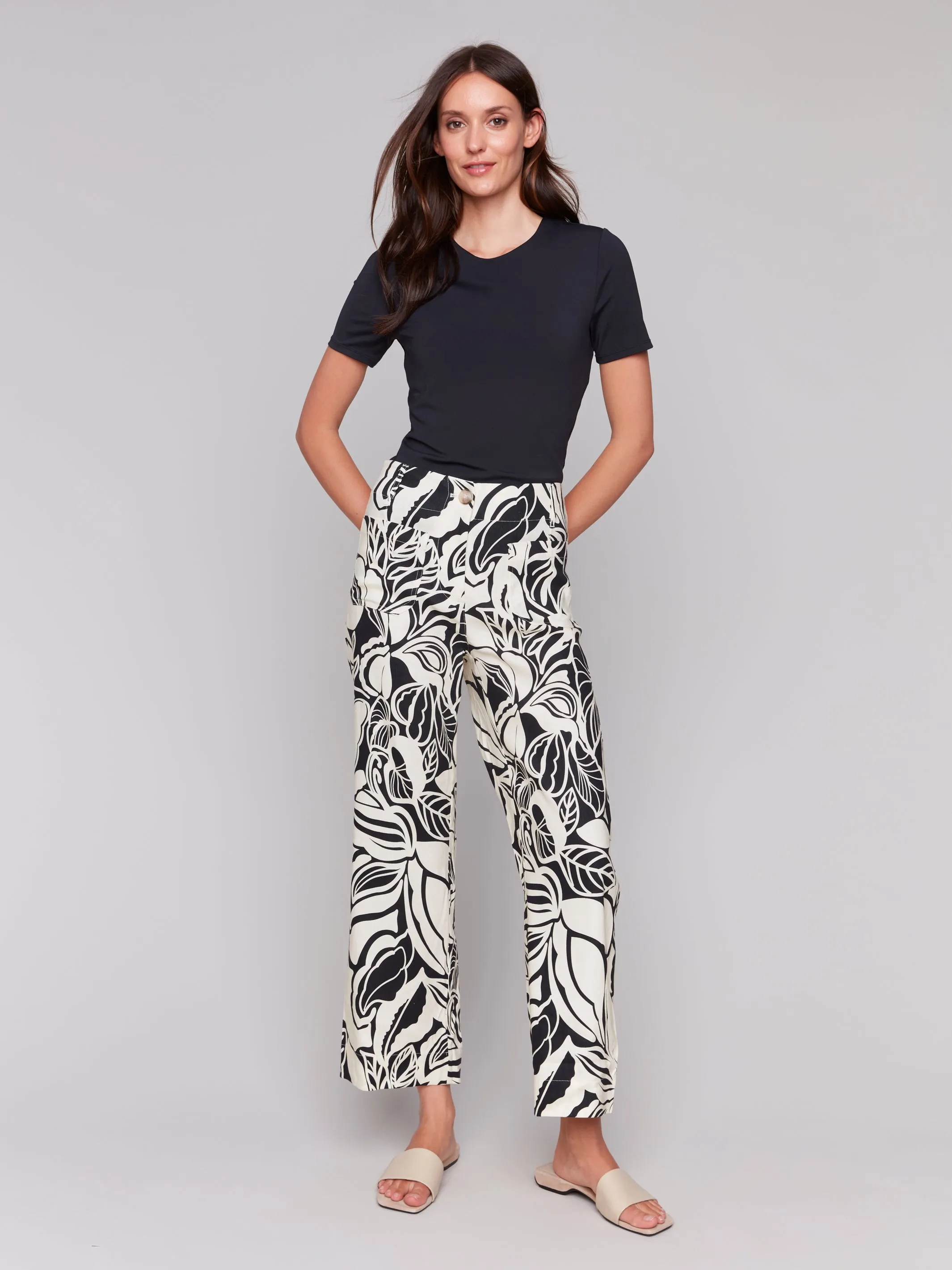 Printed Cropped Linen Blend Pants