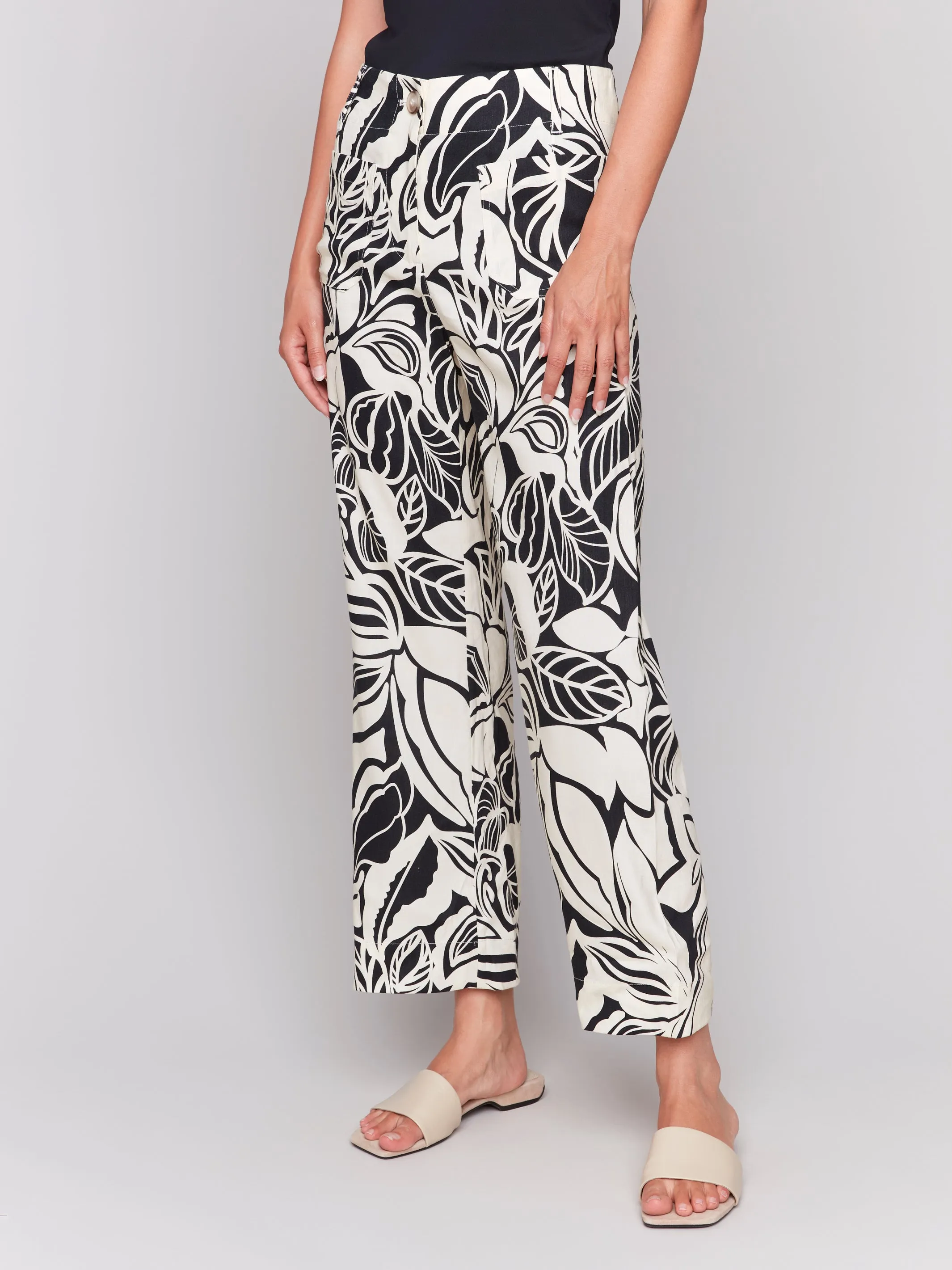 Printed Cropped Linen Blend Pants