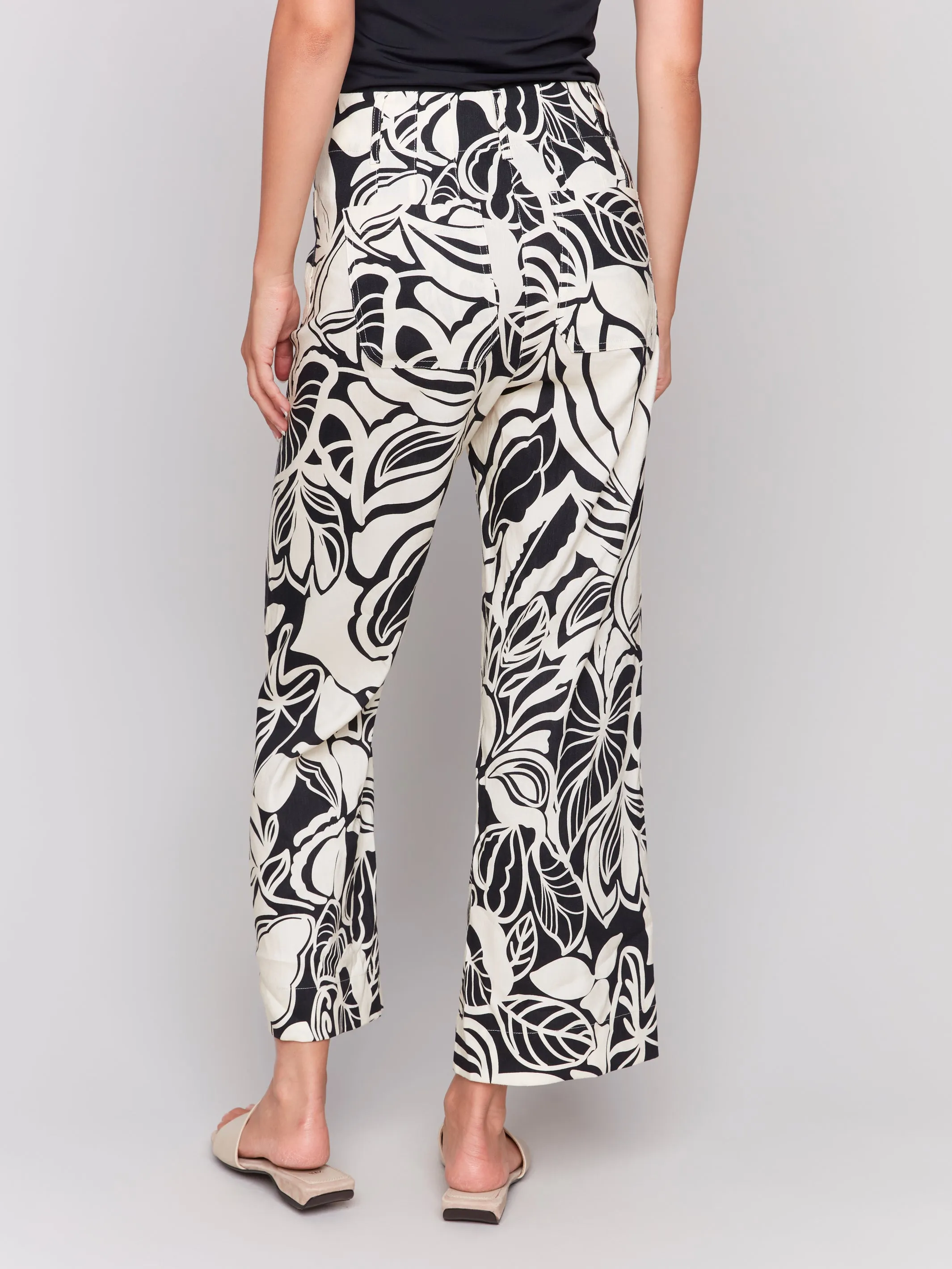Printed Cropped Linen Blend Pants