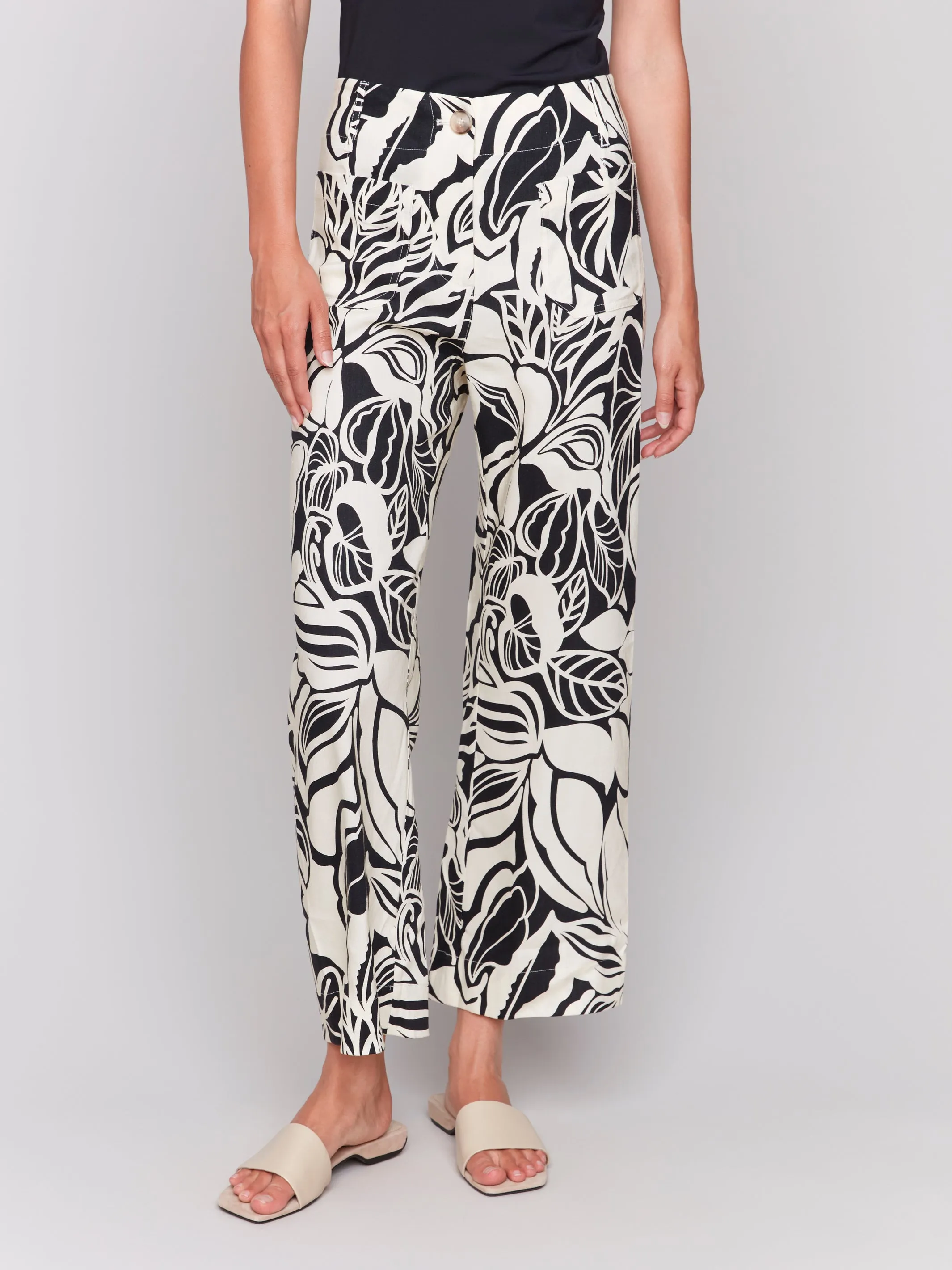 Printed Cropped Linen Blend Pants