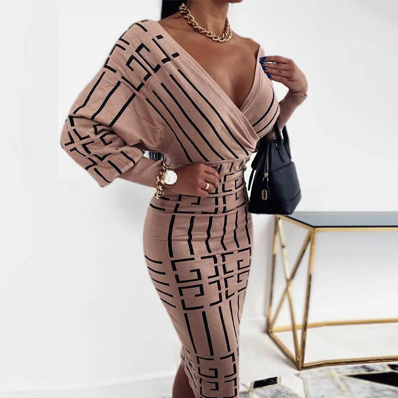 Printed Long Sleeve Wrap Dress