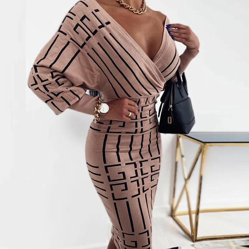 Printed Long Sleeve Wrap Dress