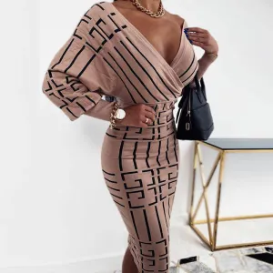 Printed Long Sleeve Wrap Dress