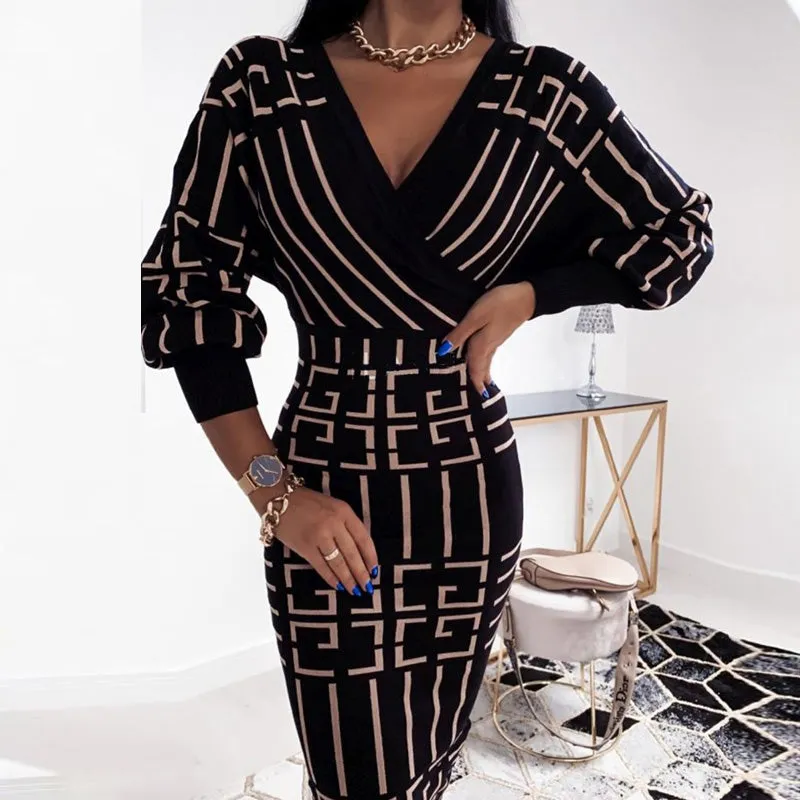 Printed Long Sleeve Wrap Dress