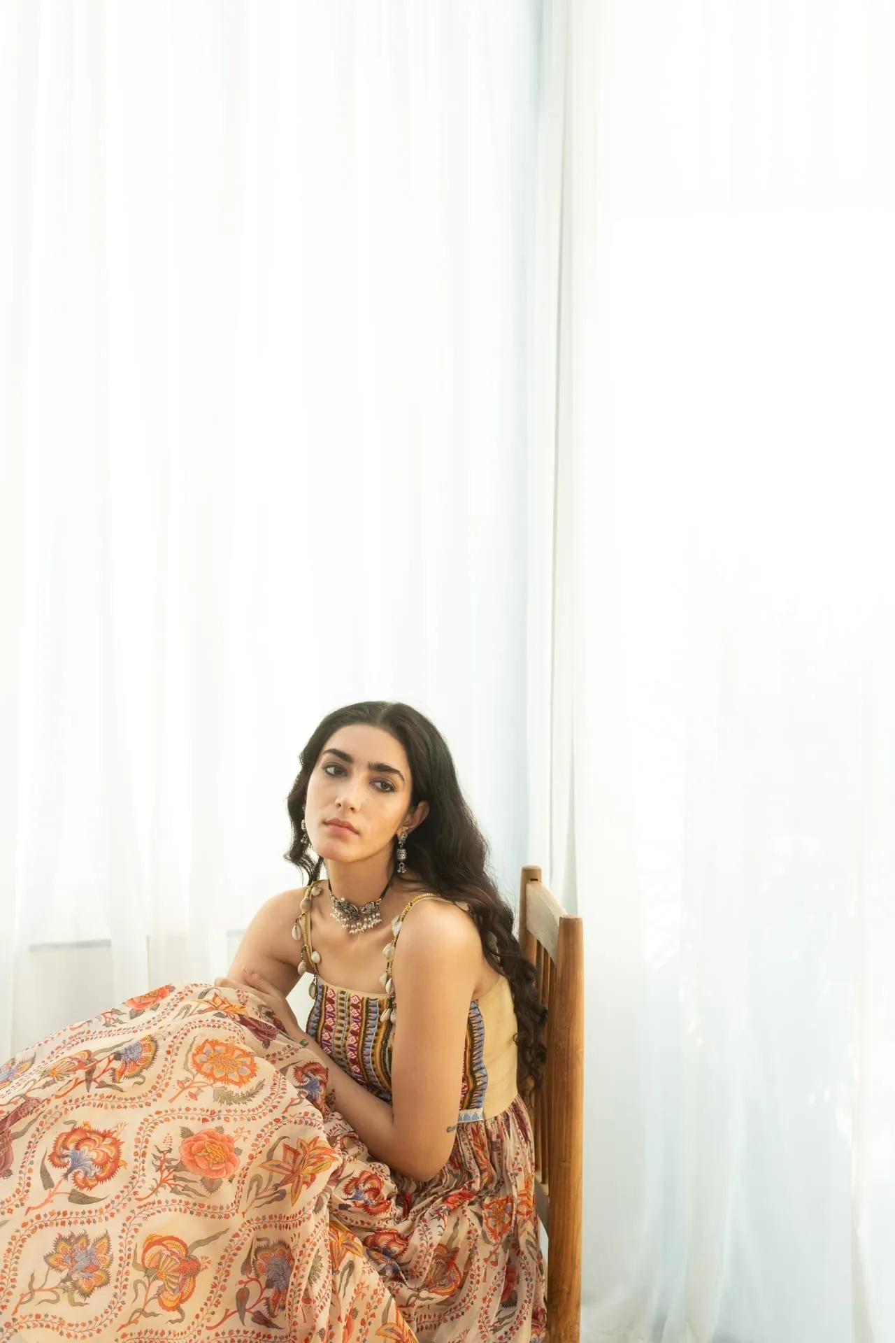 Printed Organza Beadwork Gown