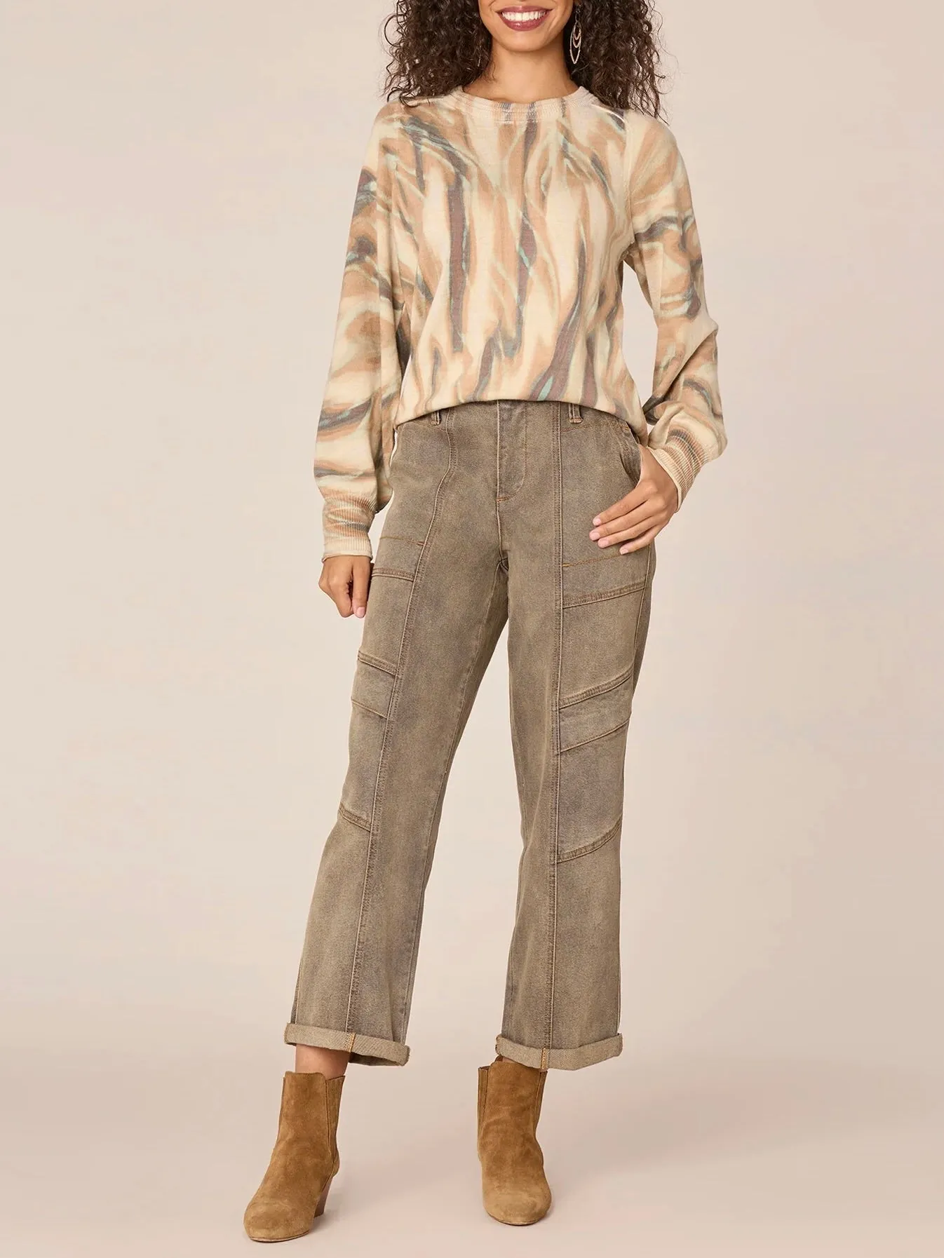 Printed Sweater - Coffee Multi