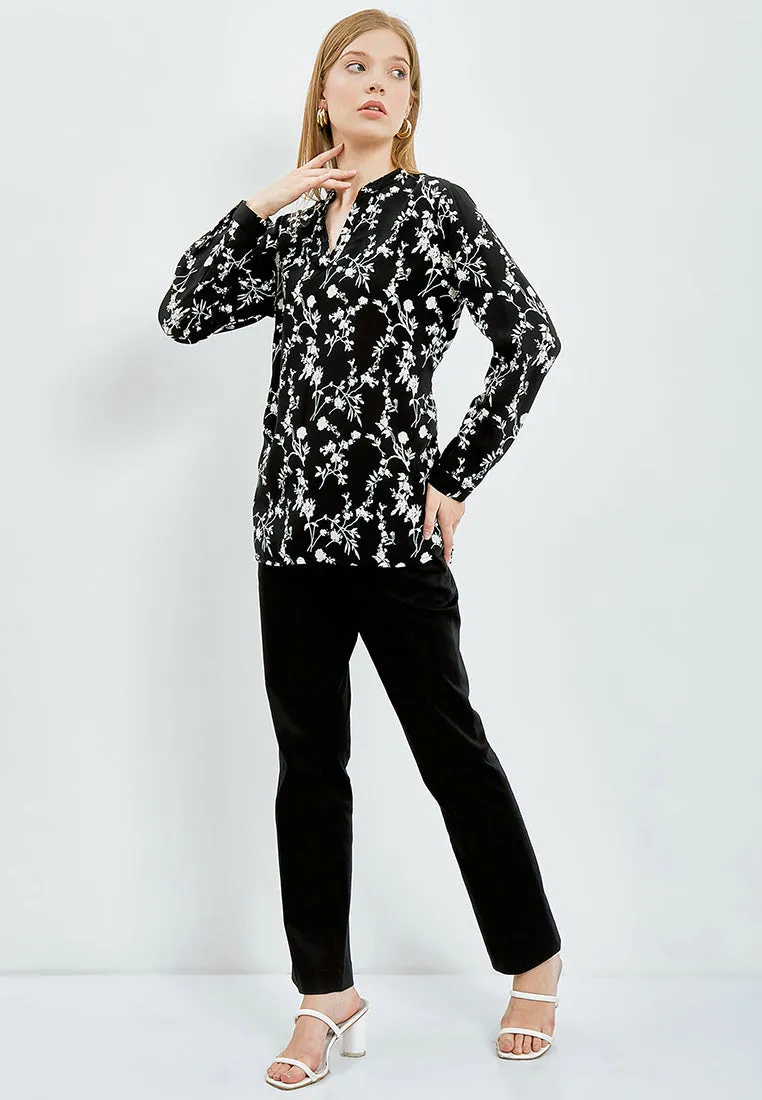 Printed V-Neck Long Sleeve Tunic