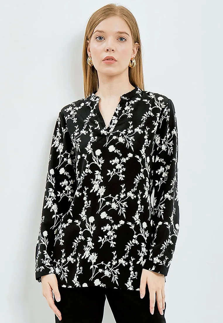 Printed V-Neck Long Sleeve Tunic