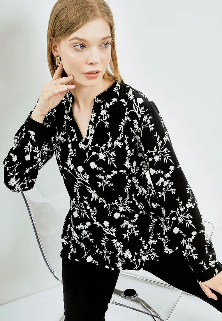 Printed V-Neck Long Sleeve Tunic
