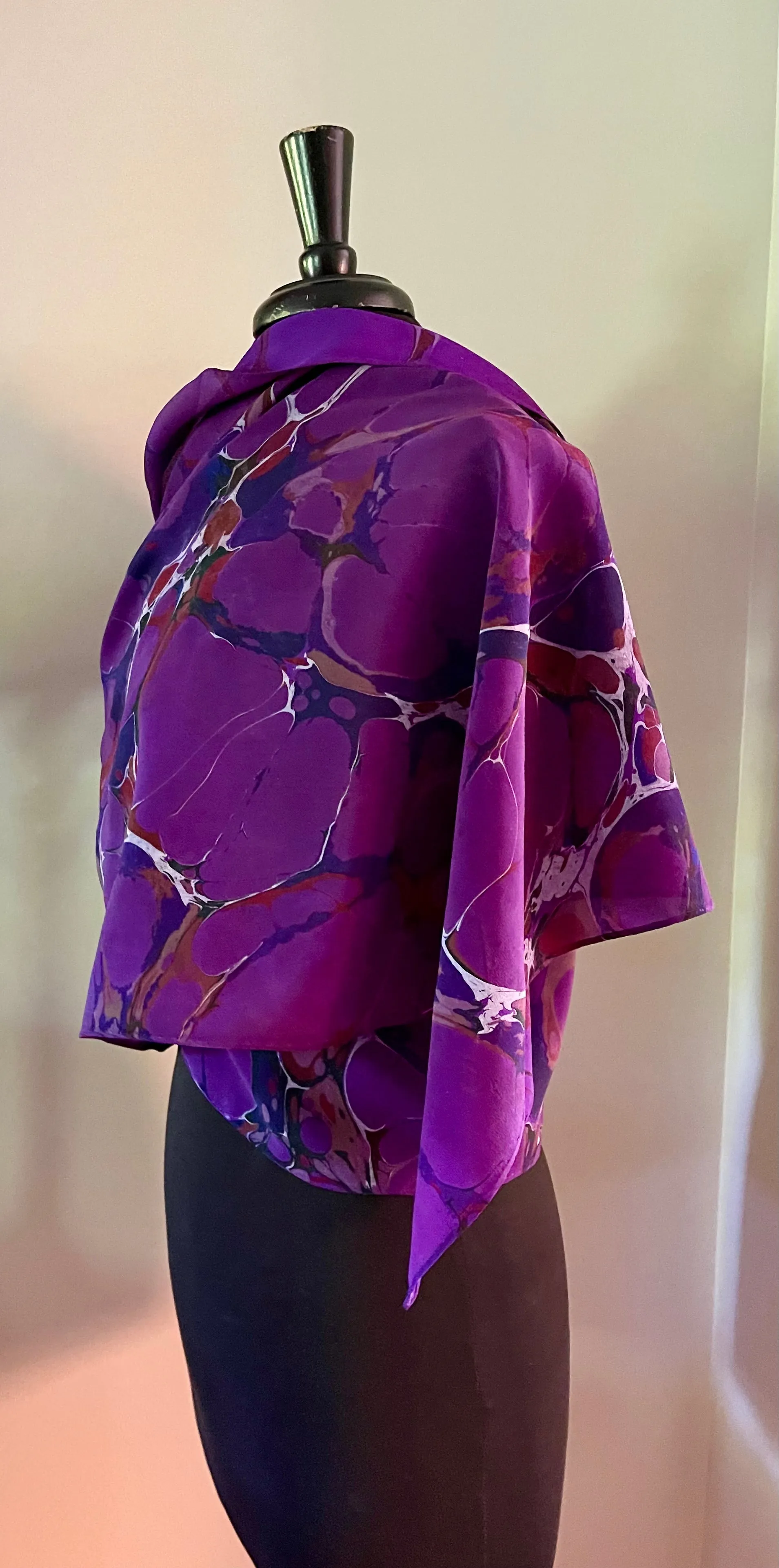 Purple Italian Vein shawl. .  Crepe de chine 72x22” bold fun. This beautiful silk  makes a unique dresser cover and  scarf .
