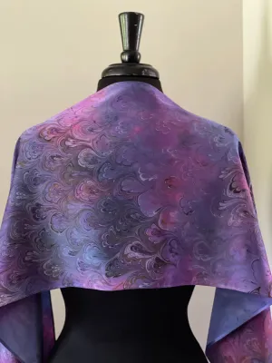 Purple multicolored bouquet marbled  Charmeuse  Silk 72x14” bold fun. This beautiful silk makes a unique dresser cover and scarf