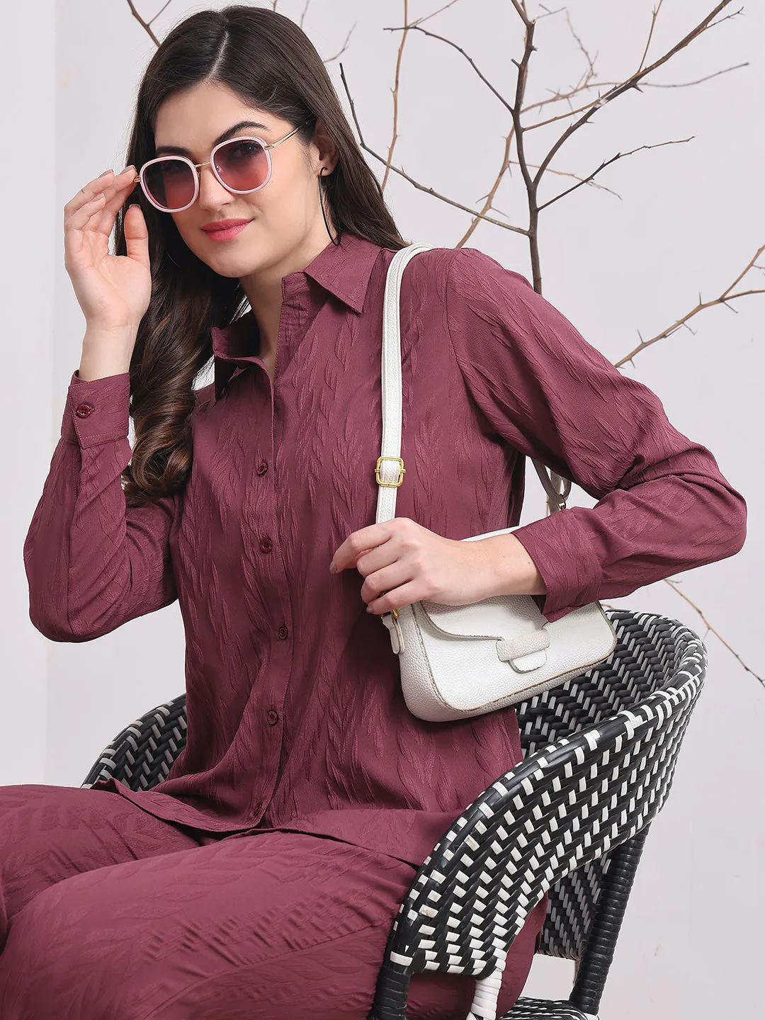 Purple Self-Design Co-Ord Set for Women | S-XXL | Claura