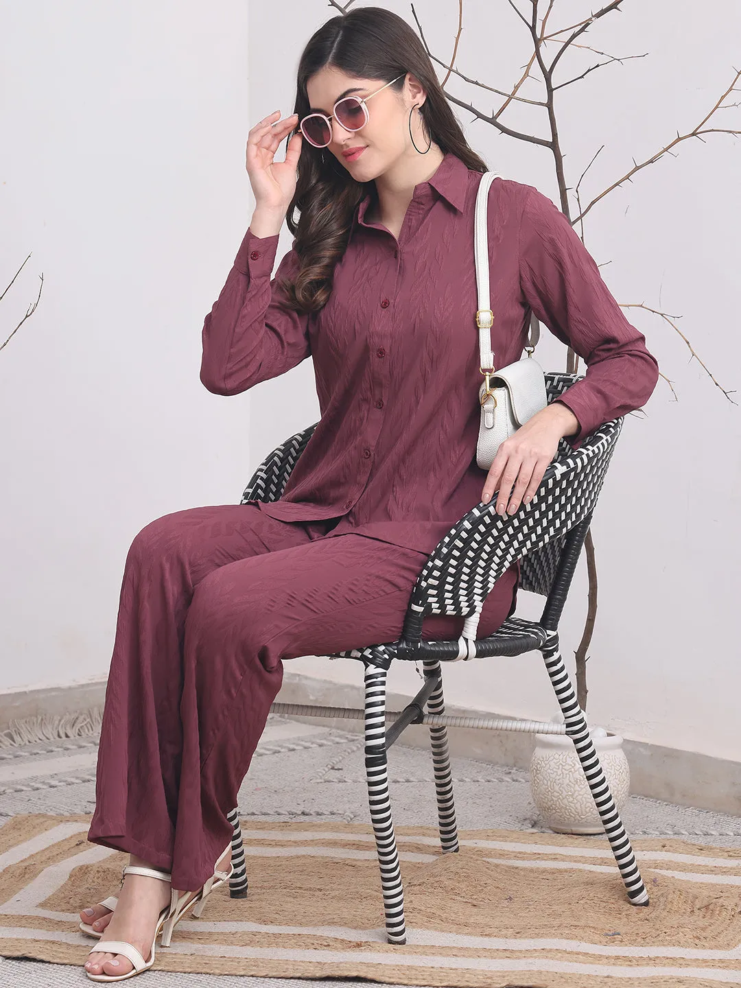 Purple Self-Design Co-Ord Set for Women | S-XXL | Claura