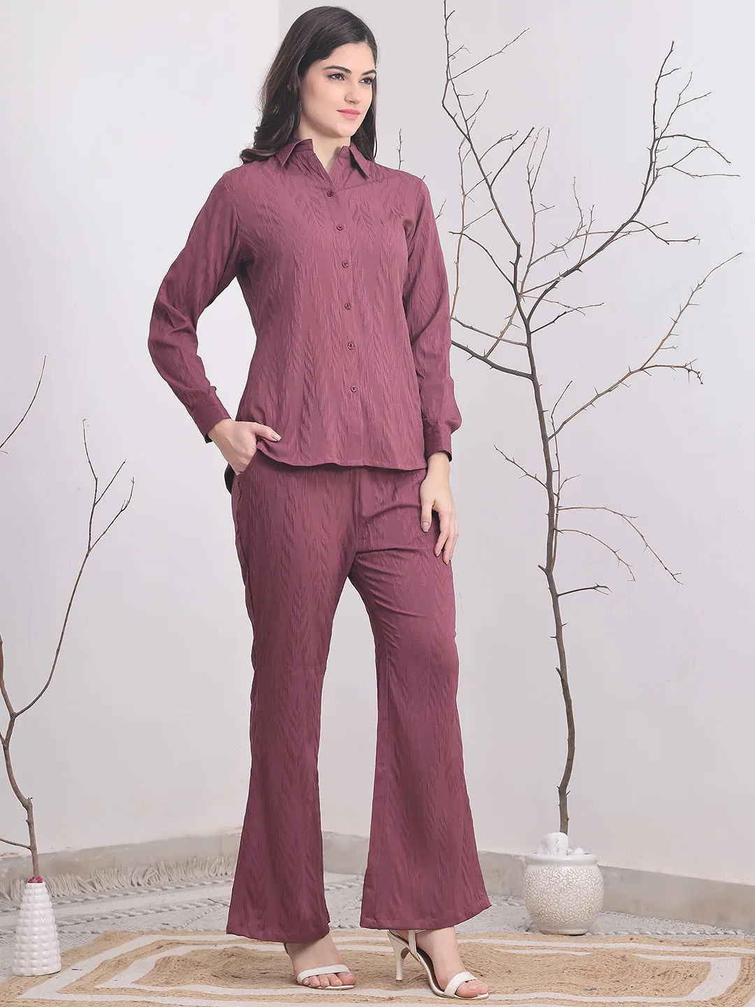 Purple Self-Design Co-Ord Set for Women | S-XXL | Claura