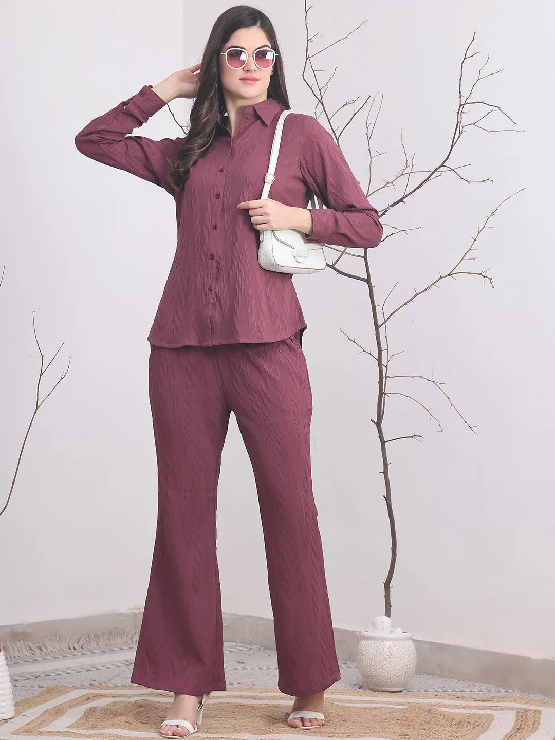 Purple Self-Design Co-Ord Set for Women | S-XXL | Claura