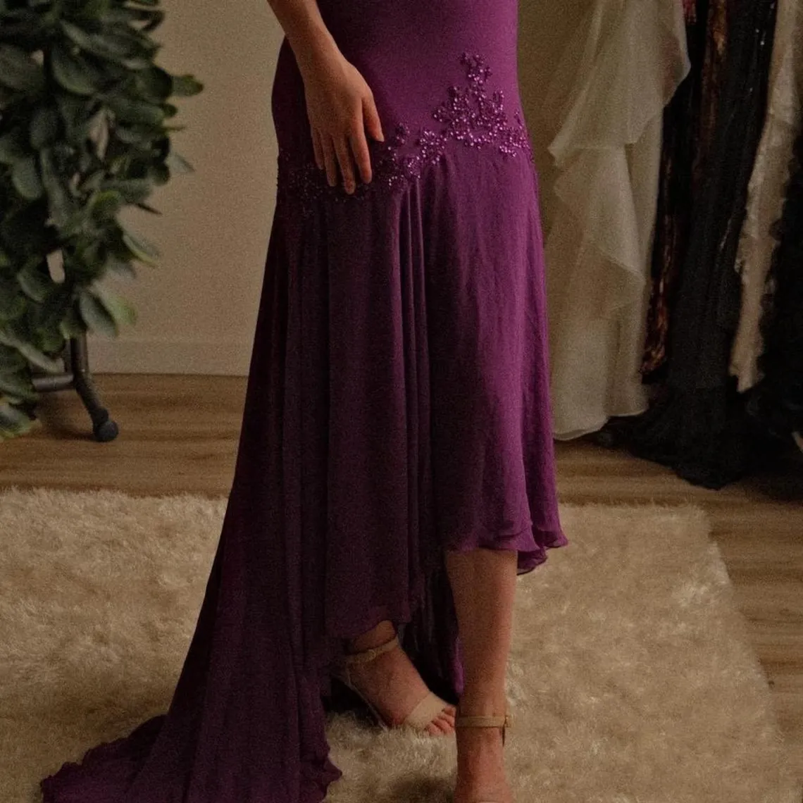 Purple Straps Appliques Elegant Formal Prom Dress Long Evening Dress, DP3149