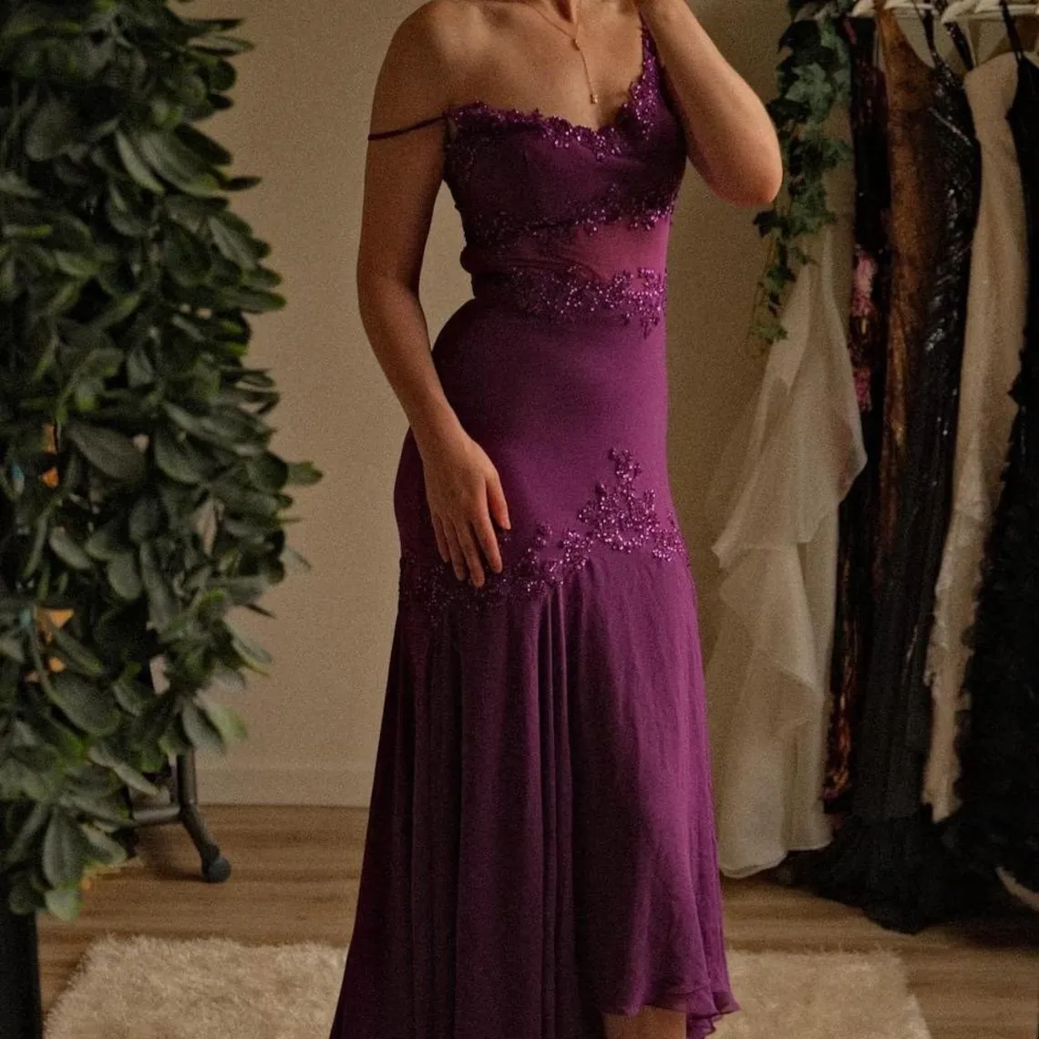 Purple Straps Appliques Elegant Formal Prom Dress Long Evening Dress, DP3149