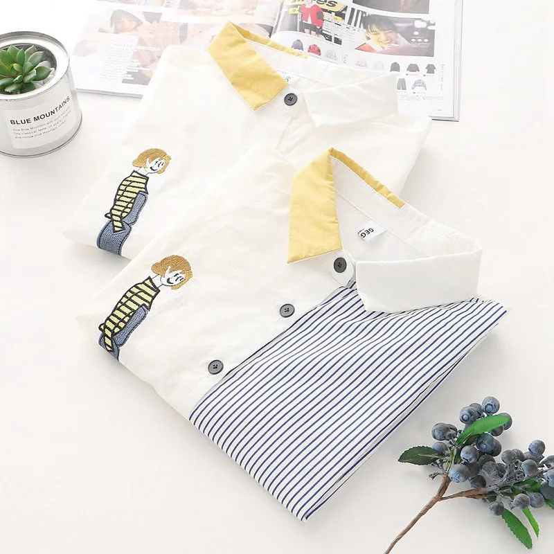 "CARTOON EMBROIDERED STRIPED" SHIRT Y032501