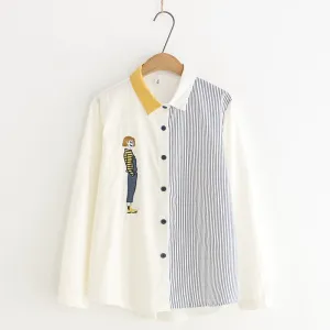 "CARTOON EMBROIDERED STRIPED" SHIRT Y032501