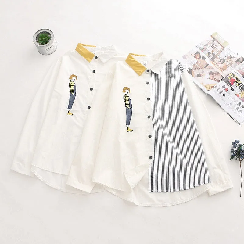 "CARTOON EMBROIDERED STRIPED" SHIRT Y032501