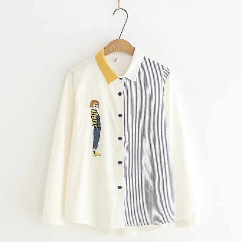 "CARTOON EMBROIDERED STRIPED" SHIRT Y032501