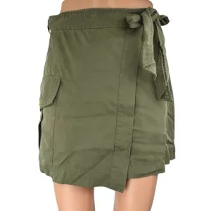 Rachel Roy Olive Green Utility Pocket Tie Waist Cargo Wrap Mini Pencil Skirt S