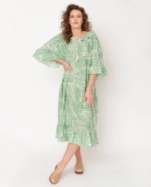 Radha Organic Cotton Dress In Green Print