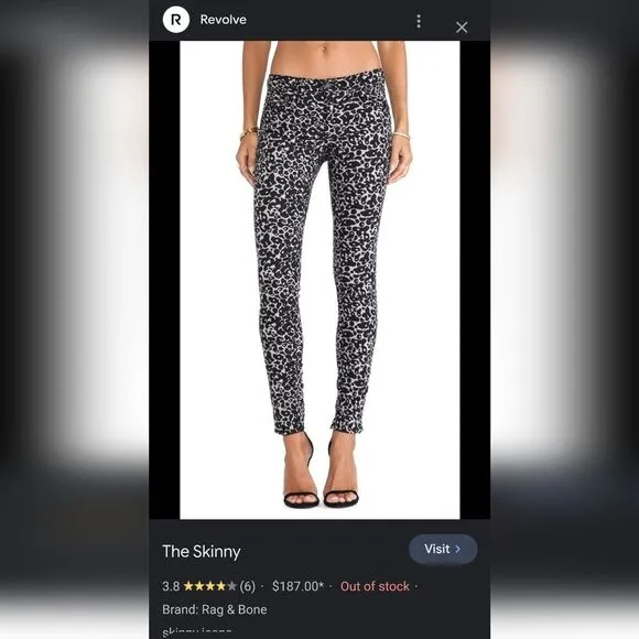 Rag &amp; Bone Animal Print Amoeba Skinny Stretch Denim Jeans Sz 25