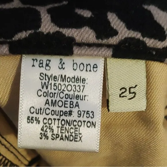 Rag &amp; Bone Animal Print Amoeba Skinny Stretch Denim Jeans Sz 25
