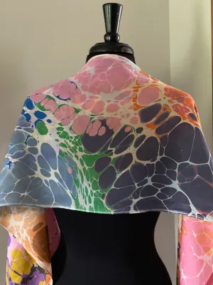 Random Colors twice marbled Charmeuse Silk 72x14” bold fun. This beautiful silk makes a unique dresser cover and scarf