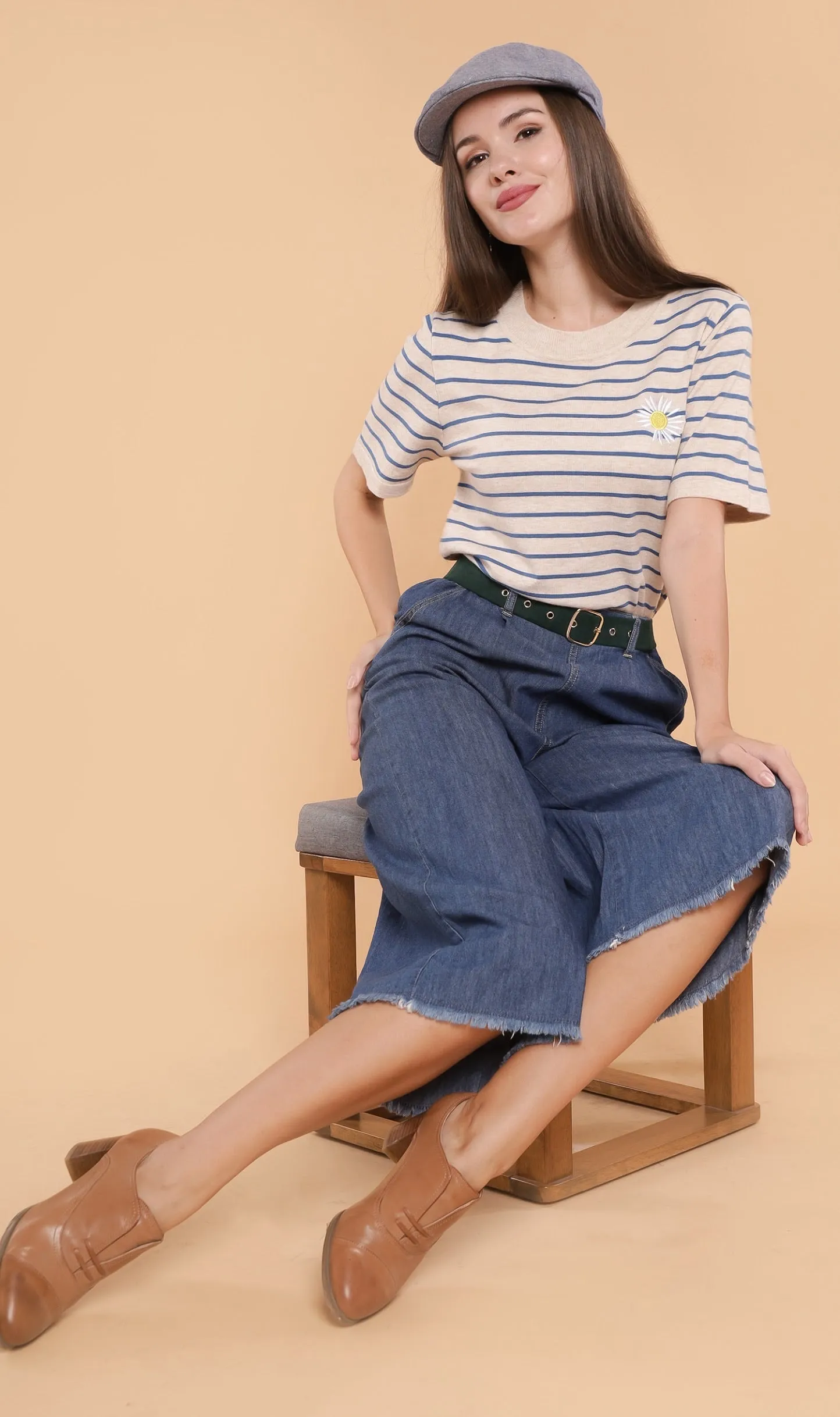 RANYA Striped Tee (Beige)