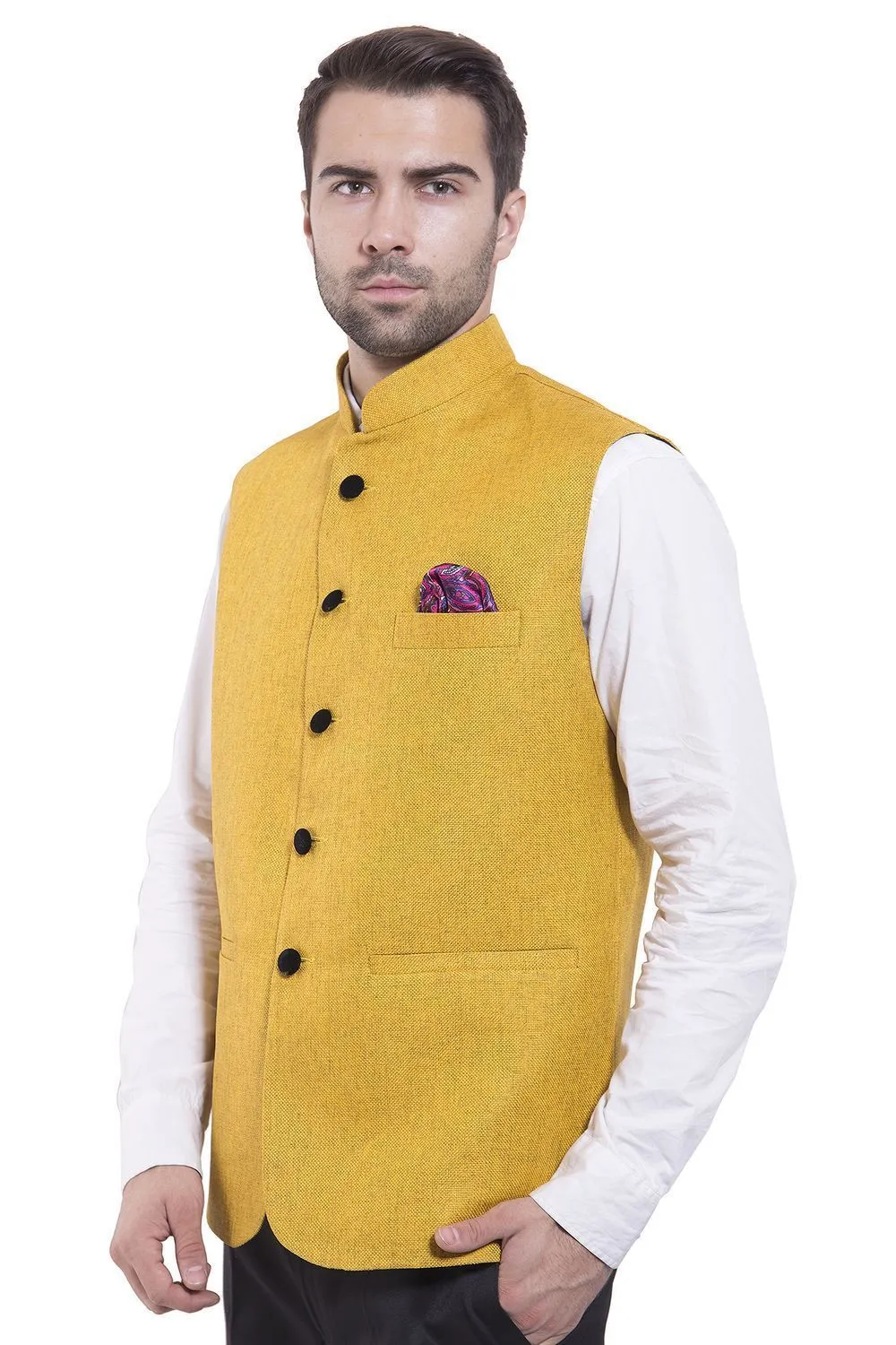 Rayon Yellow Modi Nehru Jacket