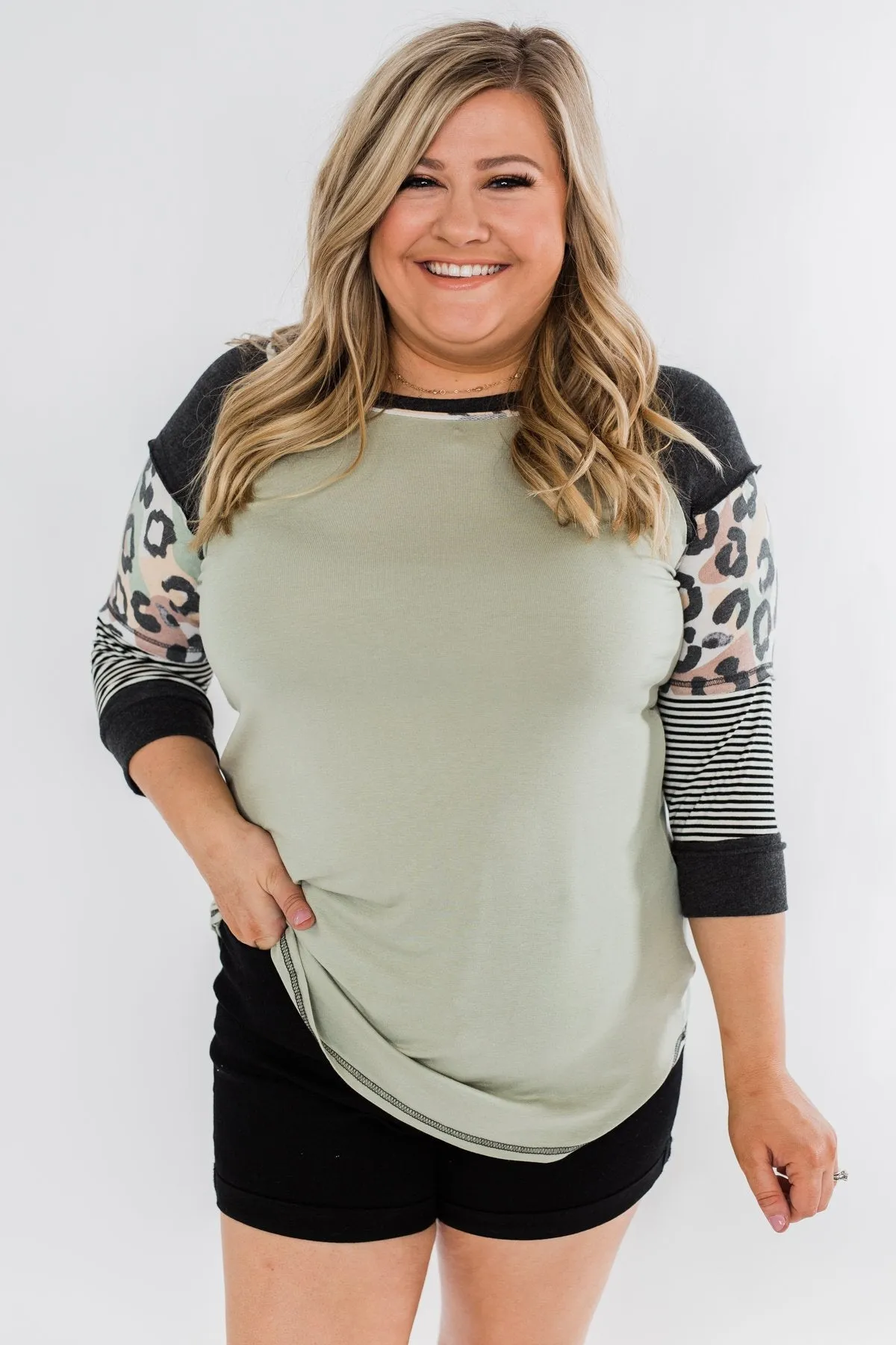 Ready For An Adventure Detail Top- Sage