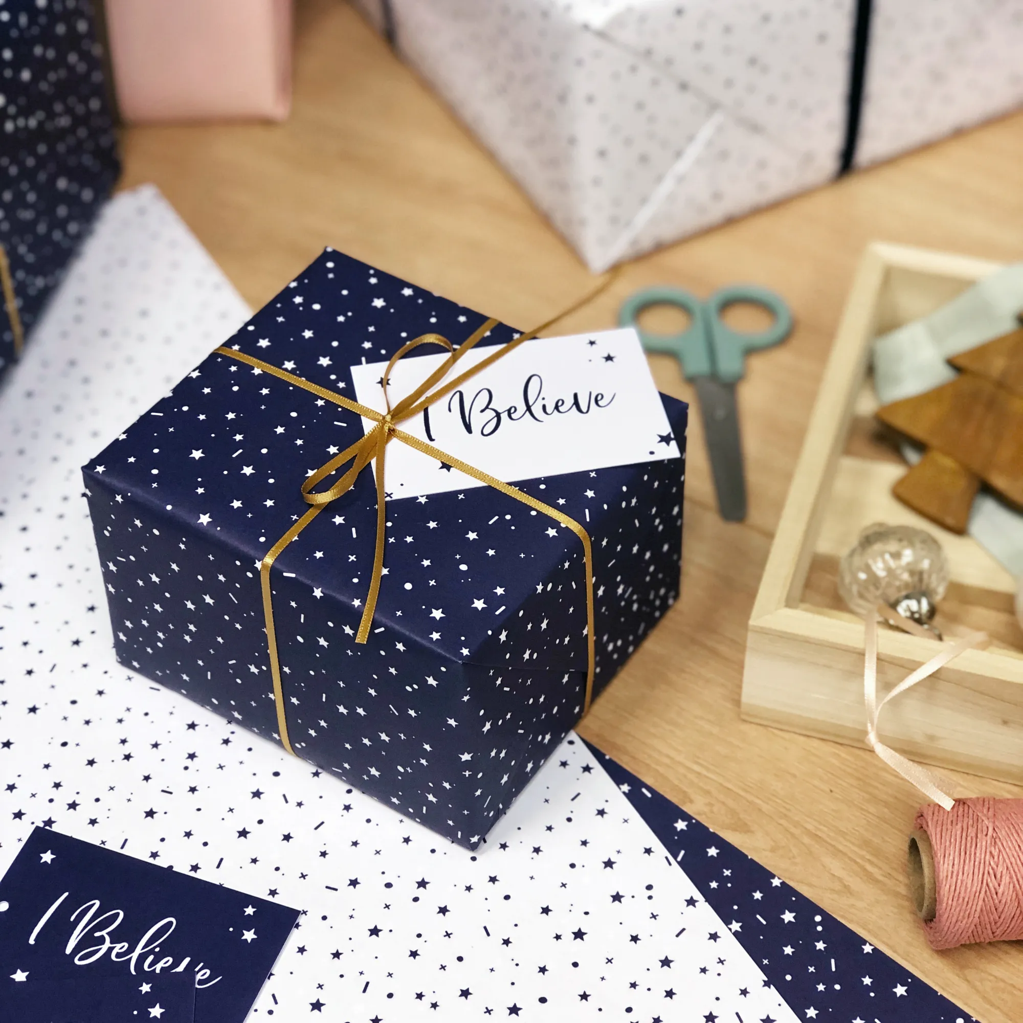 Recycled Navy Stars Wrapping Paper Stickers