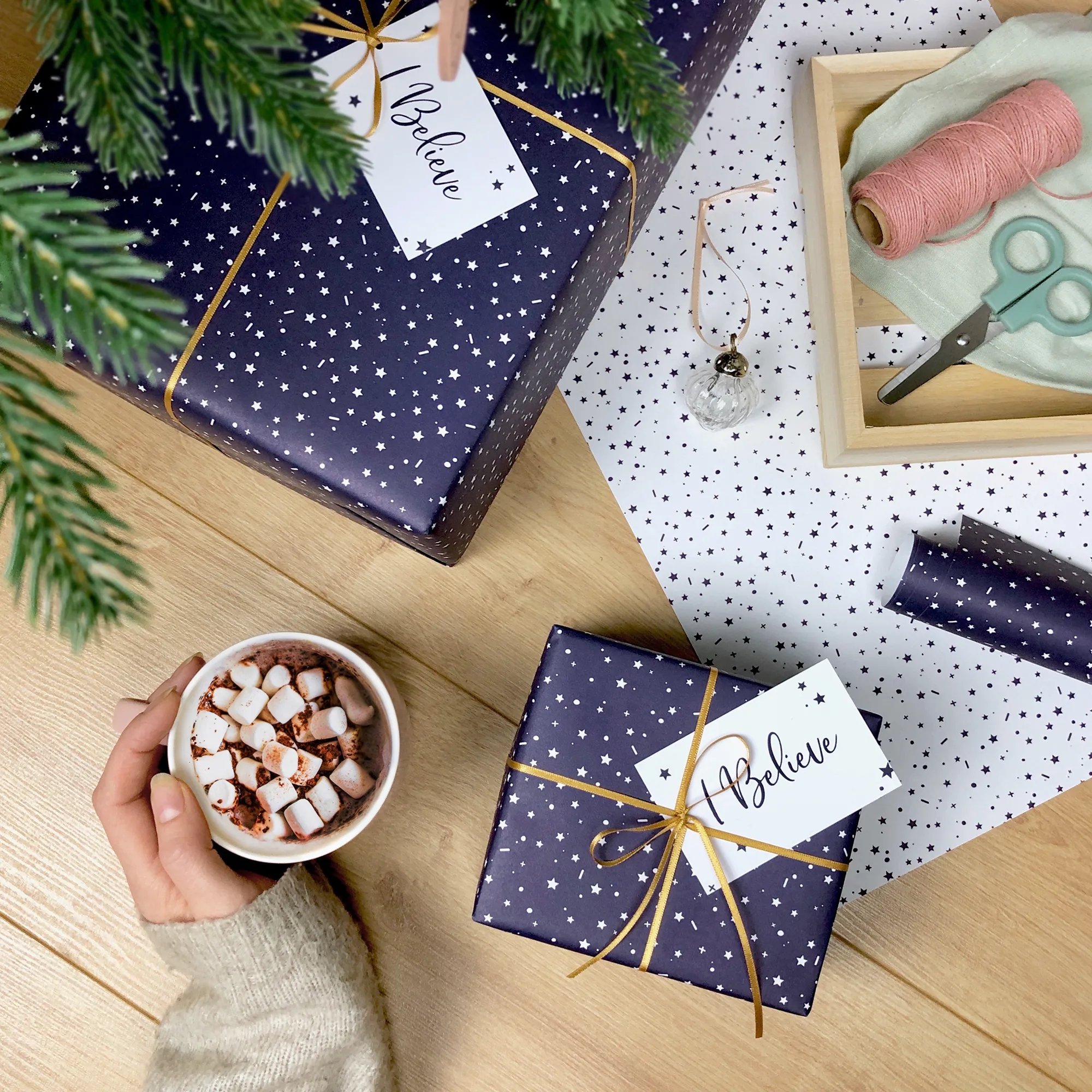 Recycled Navy Stars Wrapping Paper Stickers