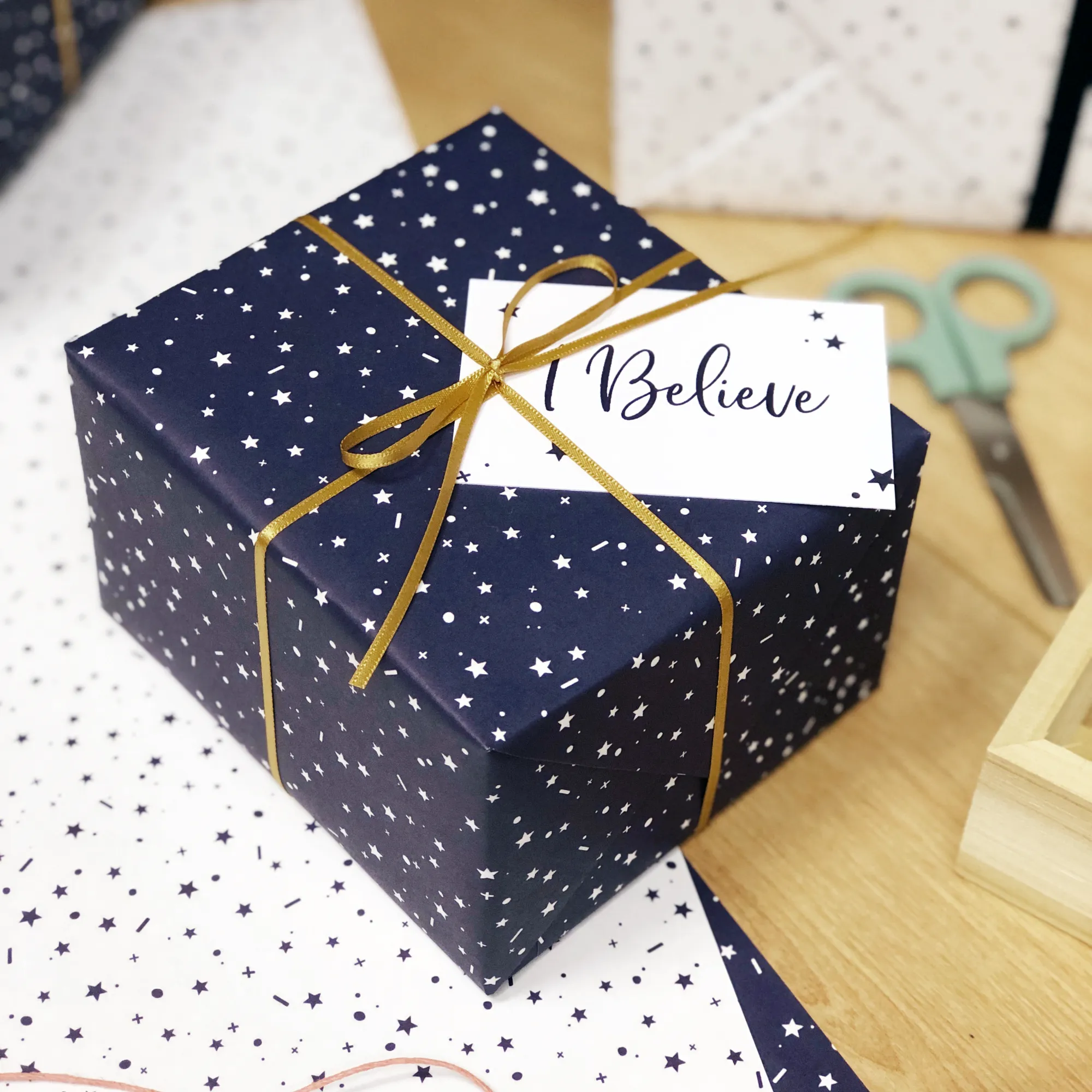 Recycled Navy Stars Wrapping Paper Stickers