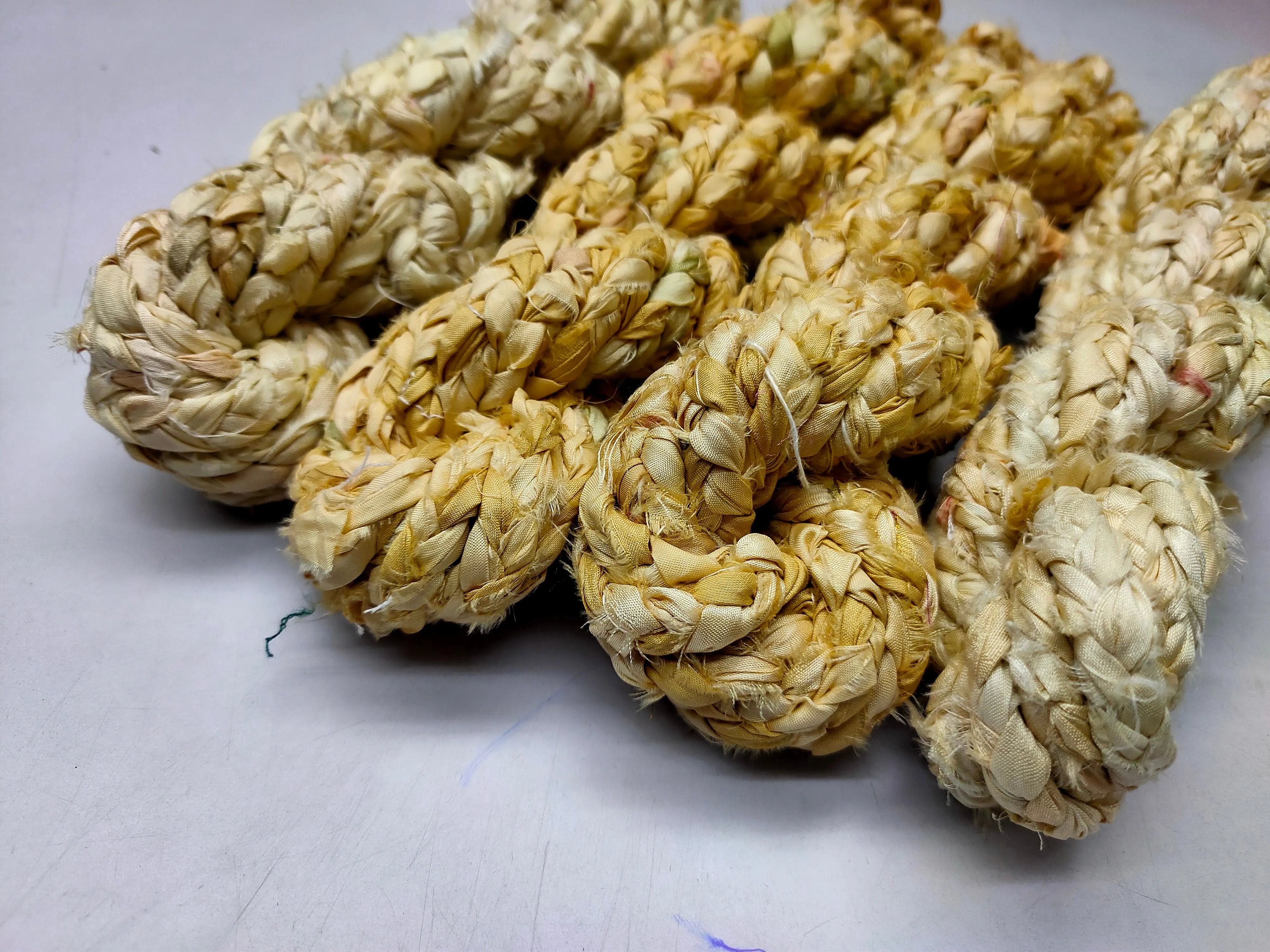 Recycled Sari Silk Ribbon Braided - Beigi
