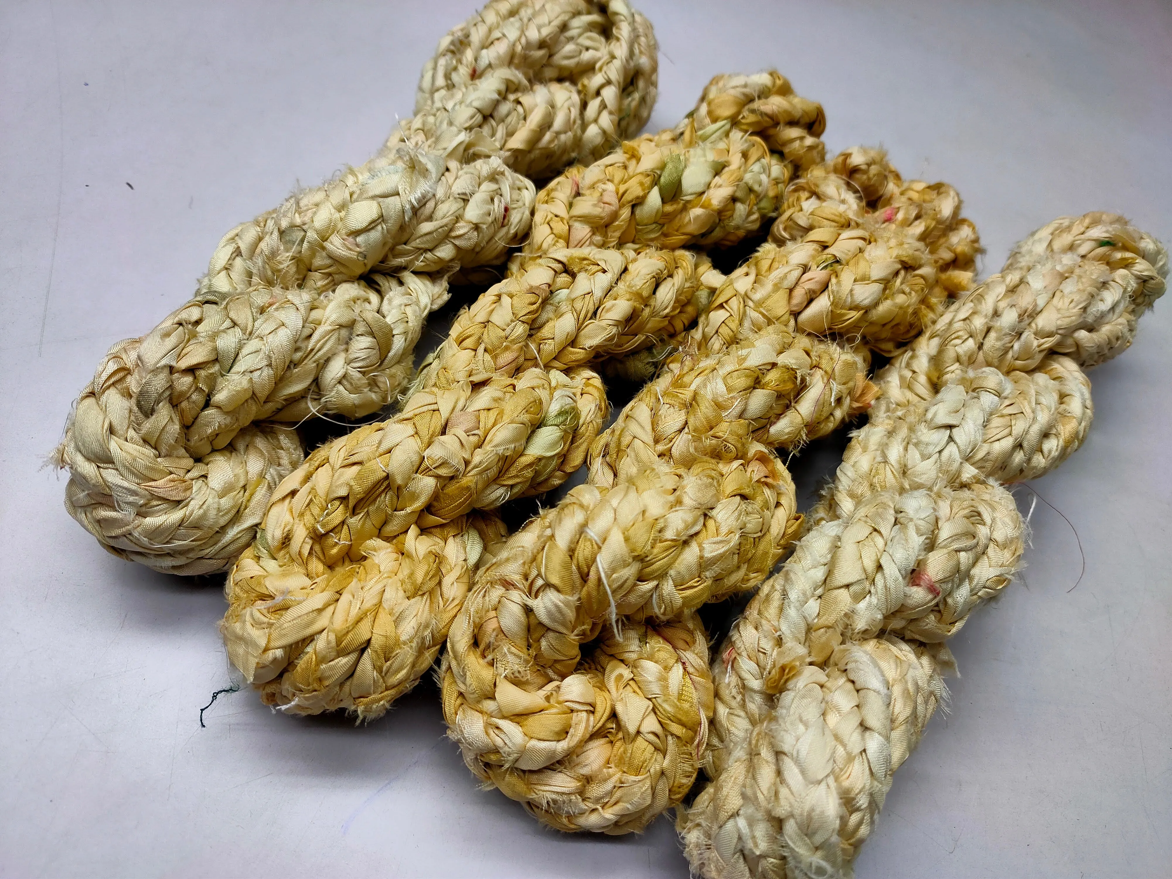 Recycled Sari Silk Ribbon Braided - Beigi