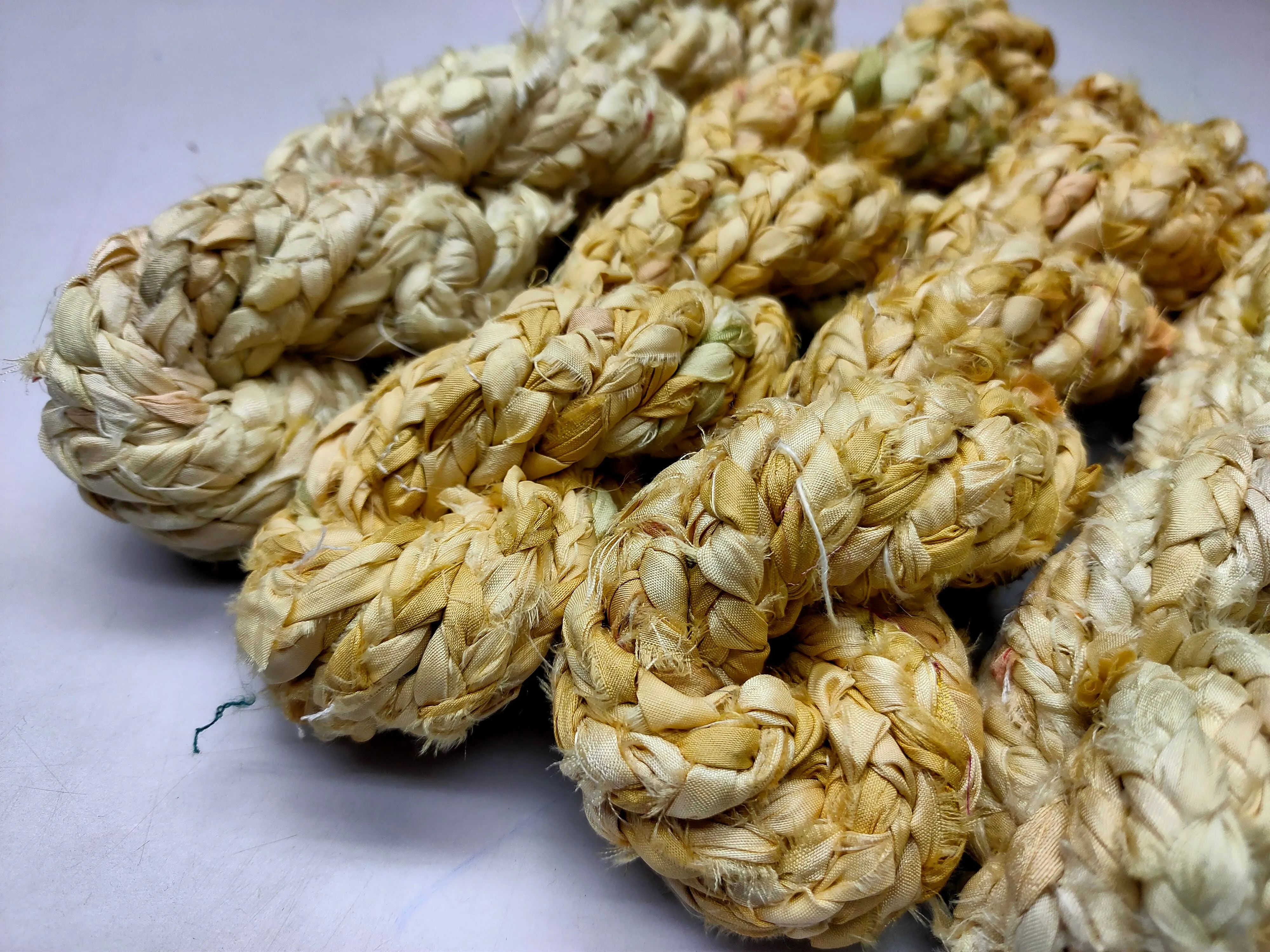 Recycled Sari Silk Ribbon Braided - Beigi