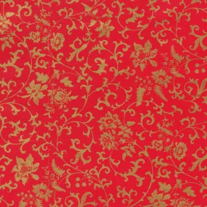 Red & Gold Flora Scrollwork Wrapping Paper