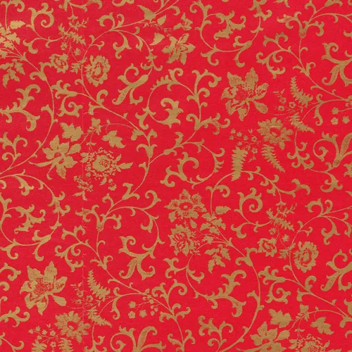 Red & Gold Flora Scrollwork Wrapping Paper