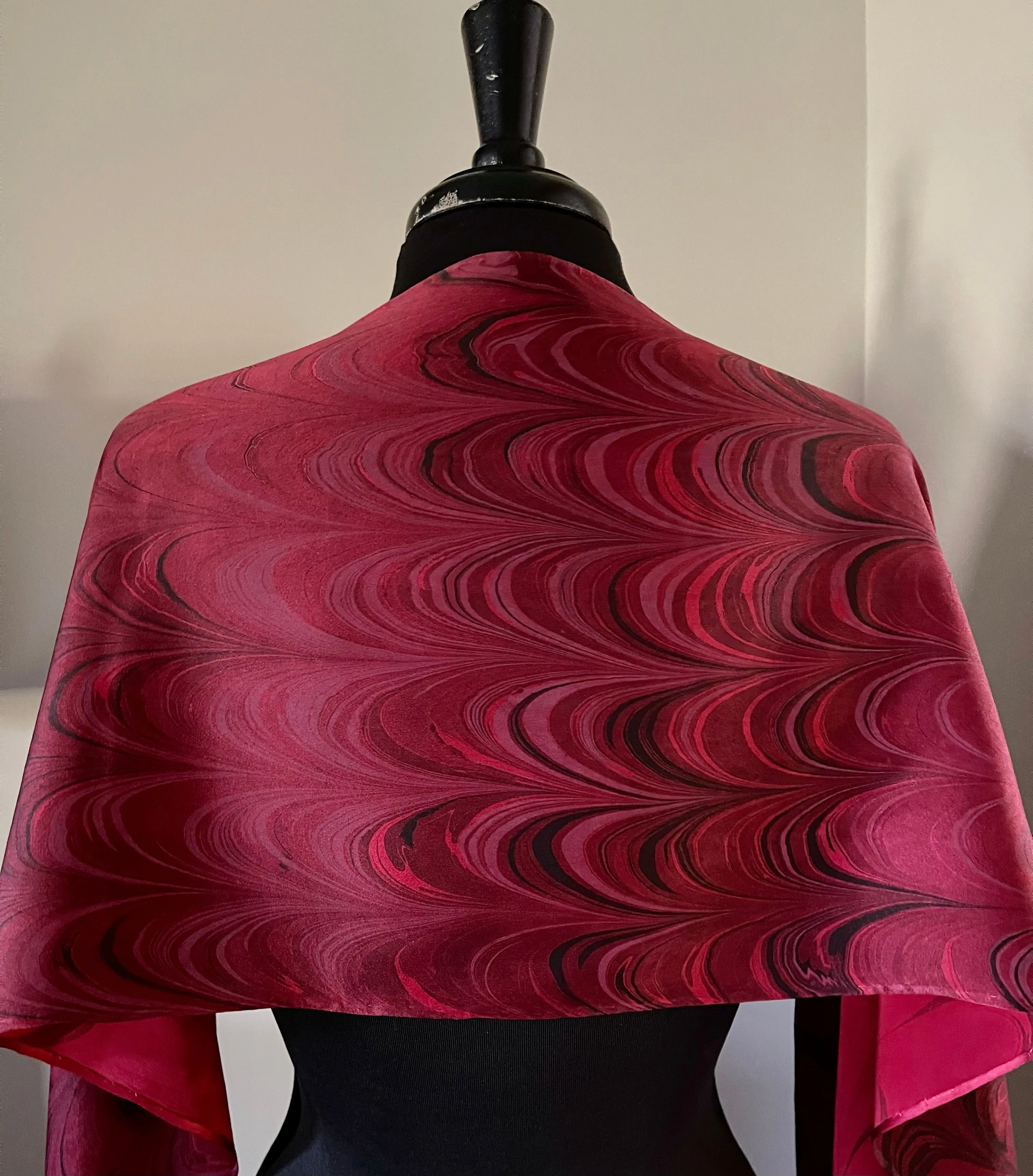 Red Combed Charmeuse Silk 72x14” bold fun. This beautiful silk makes a unique dresser cover and scarf