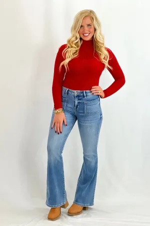 Red Long Sleeve Mock Neck Body Suit *FINAL SALE*