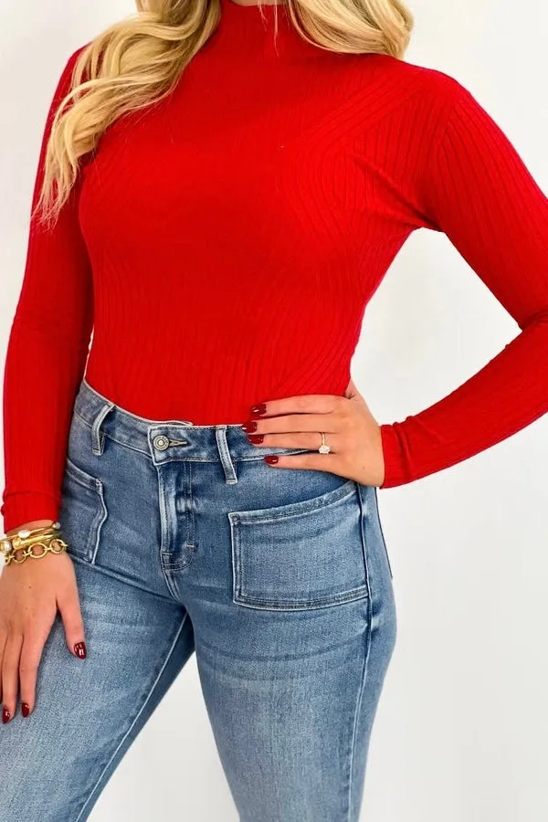 Red Long Sleeve Mock Neck Body Suit *FINAL SALE*