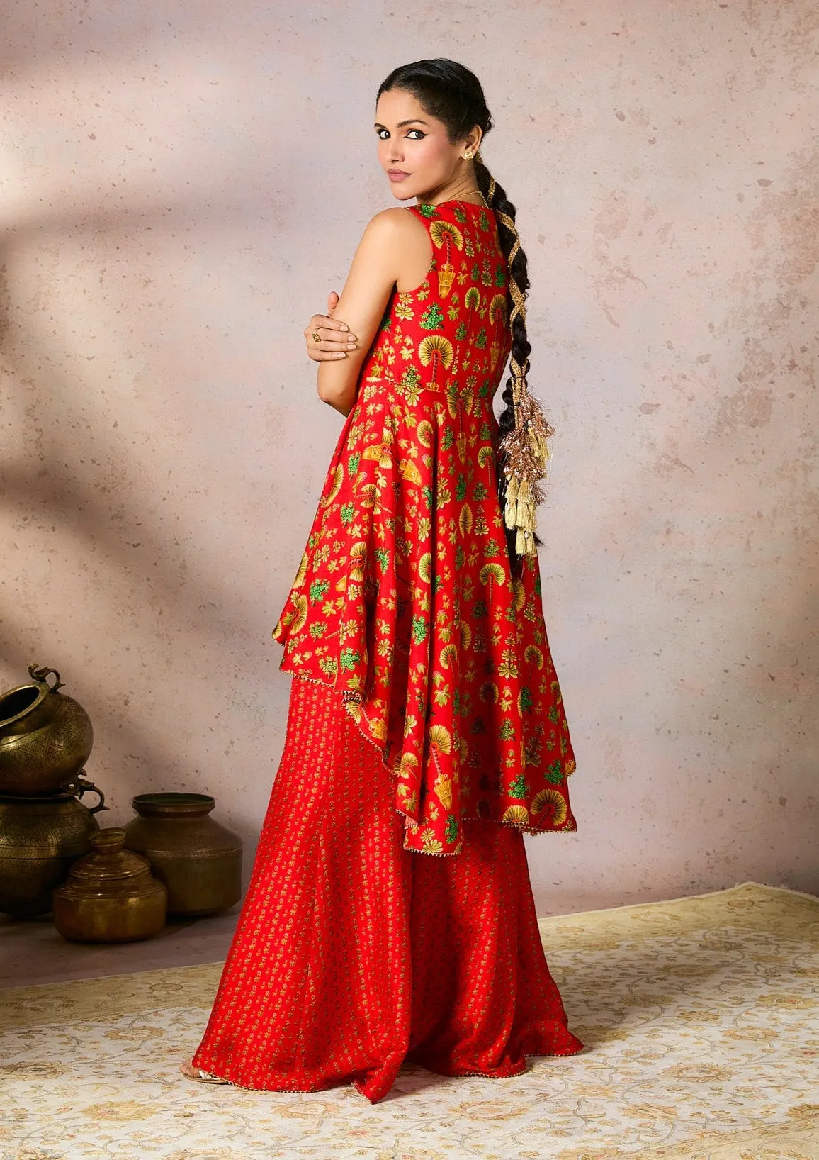 Red nomadic tribe tunic and sharara