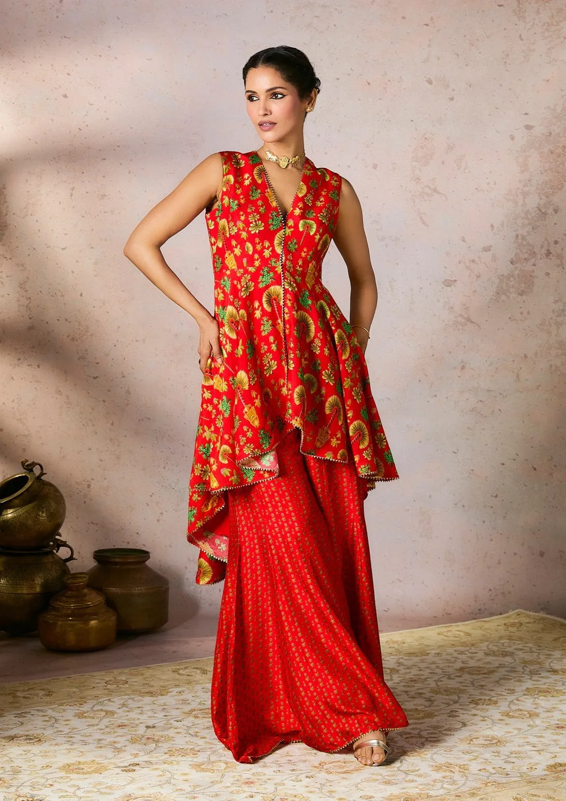 Red nomadic tribe tunic and sharara