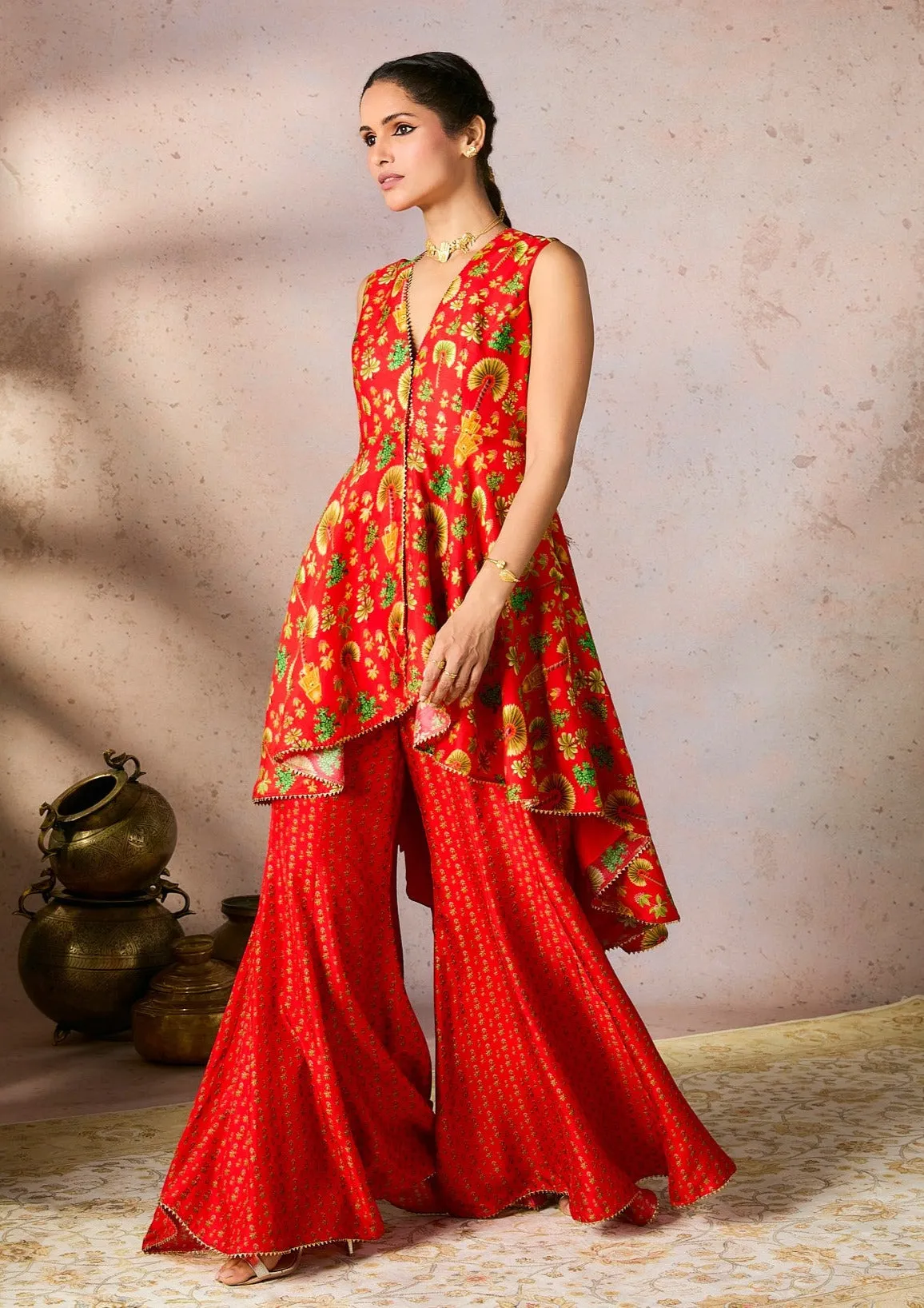 Red nomadic tribe tunic and sharara