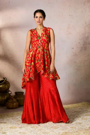 Red Nomadic Tribe Tunic Set